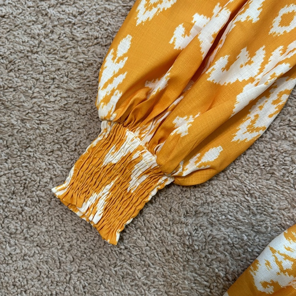 Flying Tomato Mustard Yellow and White Ikat Long-Sleeve Dress - Picture 2 of 7